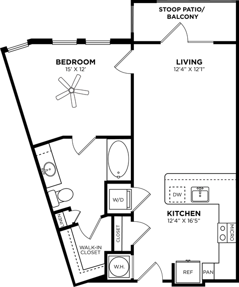 1 bed 1 bath floor plan at Glenwood at Grant Park, Atlanta, 30316